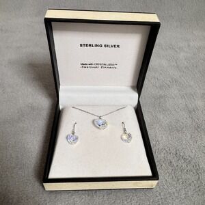 925 Crystal Heart Necklace Earrings Set AB Rivoli Made with Swarovski‎ Elements